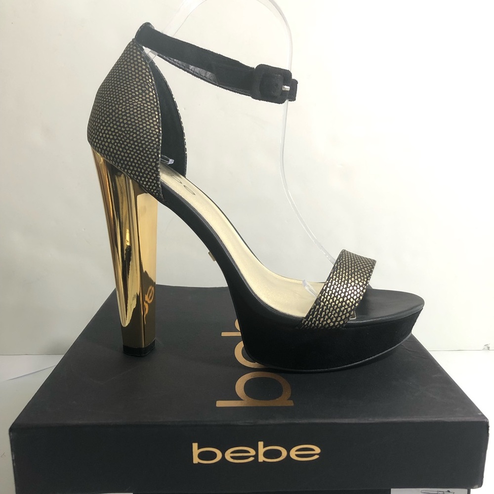 Bebe Sz 9 M Matinn Heels Shoes Sandals Black Gold